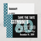 60e Verrassingsverjaardag Save the Date Aqua Black Aankondigingskaart (Voorkant / Achterkant)