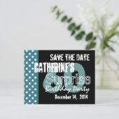 60e Verrassingsverjaardag Save the Date Aqua Black Aankondigingskaart (Staand voorkant)