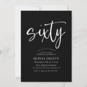60e Wit op Black Birthday Party Modern Script Kaart (Voorkant)