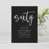 60e Wit op Black Birthday Party Modern Script Kaart (Staand voorkant)