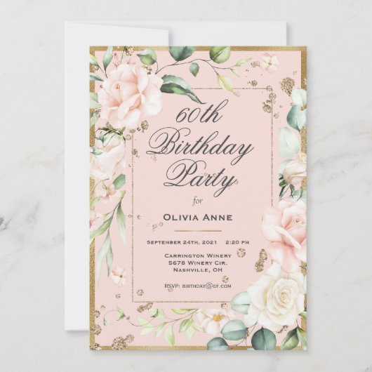 60e zestigste 60e verjaardag Roze Floral Kaart (Voorkant)