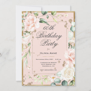 60e zestigste 60e verjaardag Roze Floral Kaart