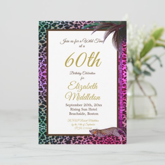 60e zestigste luipaard palm wilde Paarse verjaarda Kaart (Staand voorkant)