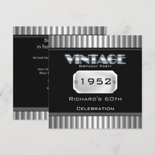  60e Zilveren Chrome Zwarte Dag Partij Kaart (Voorkant / Achterkant)