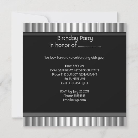 60e Zilveren Chrome Zwarte Dag Partij Kaart (Achterkant)