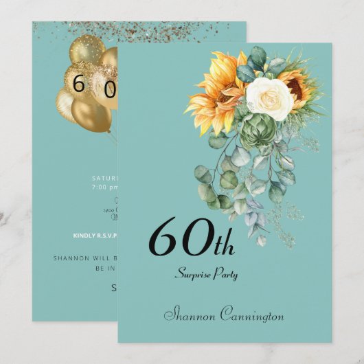 60e Zonnebloem Verrassing Verjaardagsfeest Uitnodi Kaart (Voorkant / Achterkant)