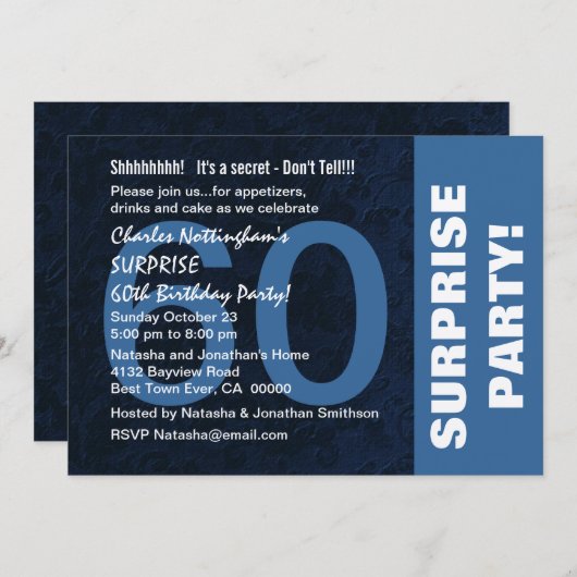 60e ZURGSE Dag Modern Midnight Blue Felt Kaart (Voorkant / Achterkant)