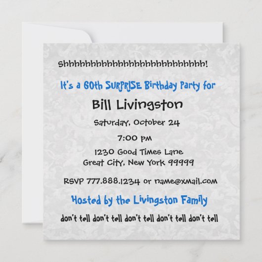 60e ZURPRISE Birthday Party Black White Sjabloon Kaart (Achterkant)