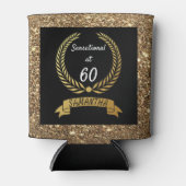 60e zwarte goudglitter Elegant Birthday Party Blikjeskoeler (Voorkant)