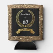 60e zwarte goudglitter Elegant Birthday Party Blikjeskoeler (Achterkant)