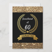 60e zwarte goudglitter Elegant Birthday Party Kaart (Voorkant)