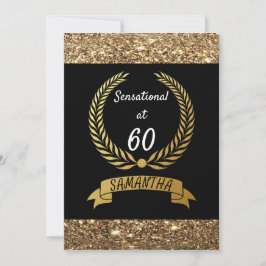 60e zwarte goudglitter Elegant Birthday Party Kaart