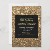 60e zwarte goudglitter Elegant Birthday Party Kaart (Achterkant)