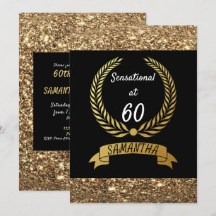 60e zwarte goudglitter Elegant Birthday Party Kaart