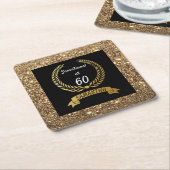 60e zwarte goudglitter Elegant Birthday Party Kartonnen Onderzetters (Schuin)