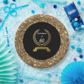 60e zwarte goudglitter Elegant Birthday Party Papieren Bordje (Feest)