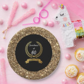 60e zwarte goudglitter Elegant Birthday Party Papieren Bordje (Feest)