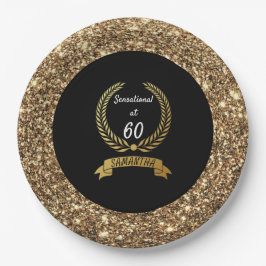 60e zwarte goudglitter Elegant Birthday Party Papieren Bordje