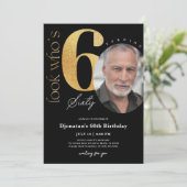 60e zwarte gouduitnodiging met foto kaart (Staand voorkant)