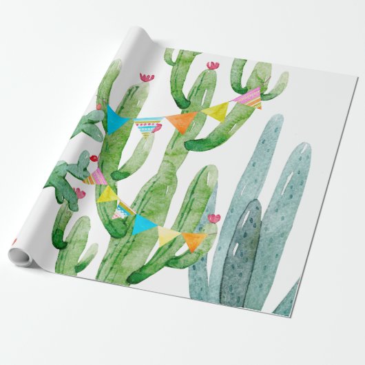 60lb inpakpapier Roll Boho Llama Bohemian Cacti (Uitgerold)