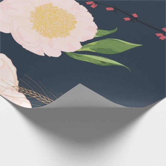 60lb wikkelpapier Roll Baby Roze Kosmos op Navy Cadeaupapier (Hoek)