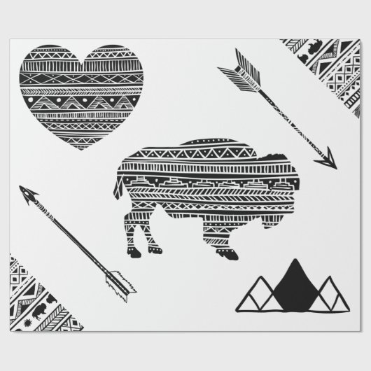 60lb wikkelpapier Roll Boho Buffalo Tribal Patte Cadeaupapier (Vlak)