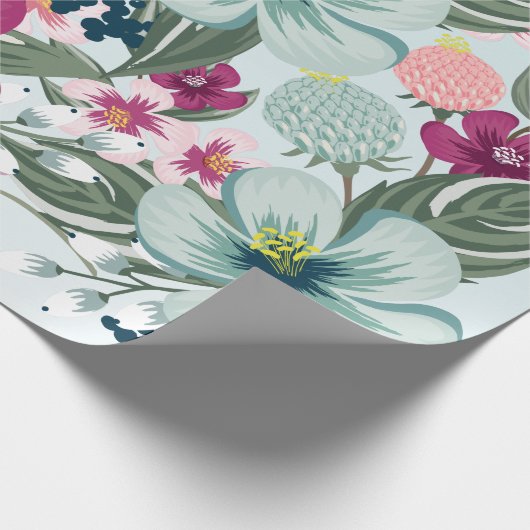 60lb wikkelpapier Roll Tropische bloemen op blauw Cadeaupapier (Hoek)