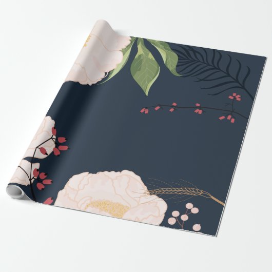 60lb Wrapping Paper Roll Baby Roze Kosmos op Wit Cadeaupapier (Uitgerold)