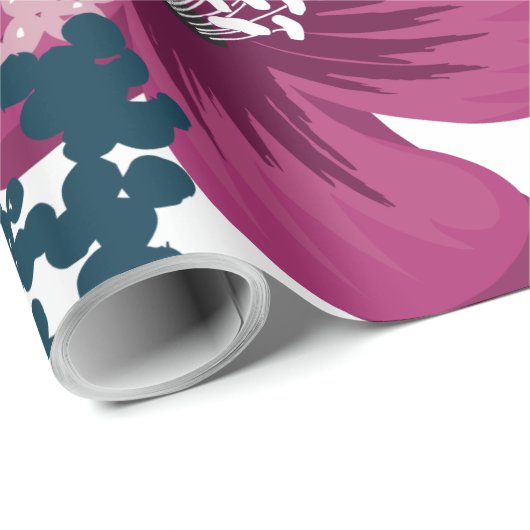 60lb Wrapping Paper Roll Tropische Bloemen op Wit Cadeaupapier (Rol Hoek)