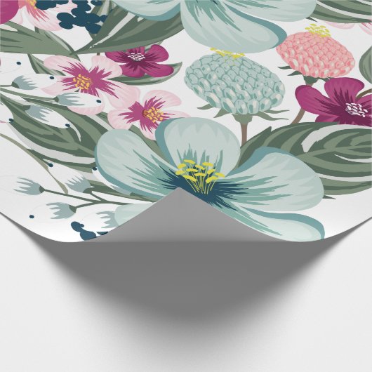 60lb Wrapping Paper Roll Tropische Bloemen op Wit Cadeaupapier (Hoek)