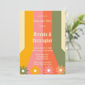 60s 70s Groovy Stripes Flower Engagement Party Kaart (Staand voorkant)