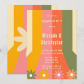 60s 70s Groovy Stripes Flower Engagement Party Kaart (Voorkant / Achterkant)