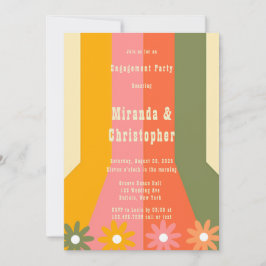 60s 70s Groovy Stripes Flower Engagement Party Kaart