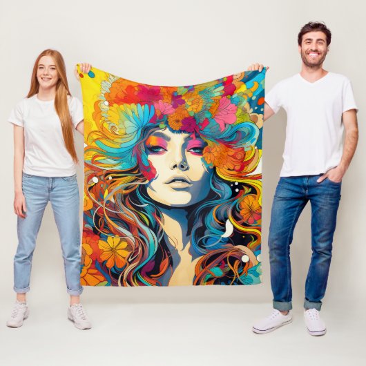60s 70s Hippie Vrouw Psychedelische Hippie Fleece Deken (In situ)