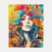 60s 70s Hippie Vrouw Psychedelische Hippie Fleece Deken (Voorkant)
