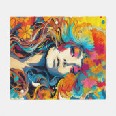 60s 70s Hippie Vrouw Psychedelische Hippie Fleece Deken (Voorkant (Horizontaal))