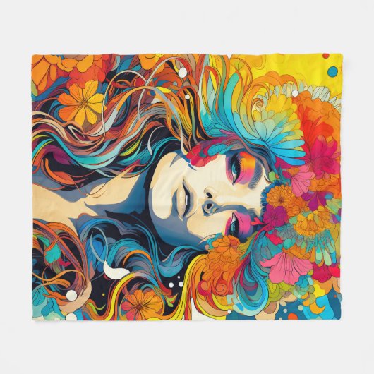 60s 70s Hippy Woman Psychedelic Hippie Fleece Deken (Voorkant (Horizontaal))