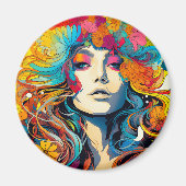 60s 70s Hippy Woman Psychedelic Hippie Magneet (Voorkant)
