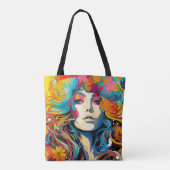 60s 70s Hippy Woman Psychedelic Hippie Tote Bag (Achterkant)