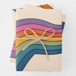 60s 70s Retro strepen Inpakpapier Vel