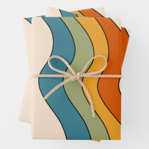 60s 70s Retro strepen Inpakpapier Vel