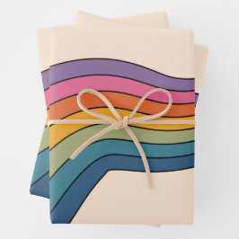 60s 70s Retro strepen Inpakpapier Vel