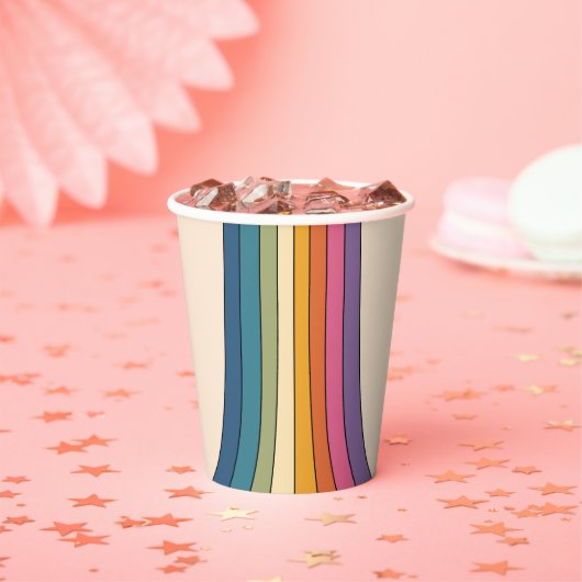 60s 70s Retro strepen Papieren Bekers (Insitu)