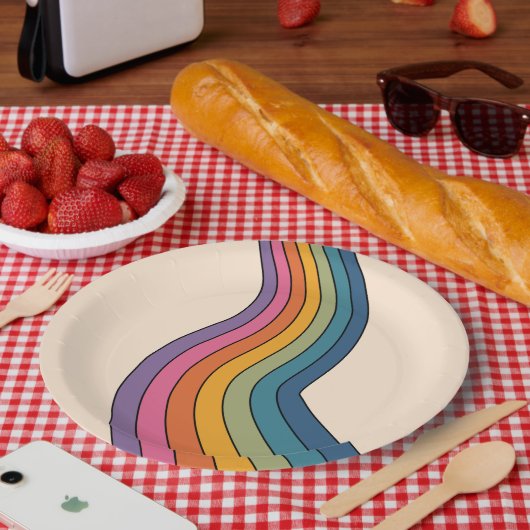 60s 70s Retro strepen Papieren Bordje (Picknick)