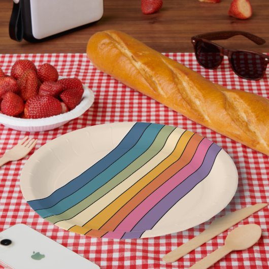 60s 70s Retro strepen Papieren Bordje (Picknick)