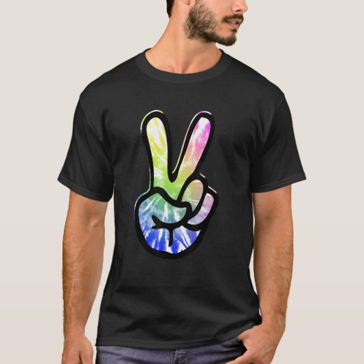 60s 70s Tie Dye Peace Hand Sign   Hippie 1 T-shirt (Voorkant)