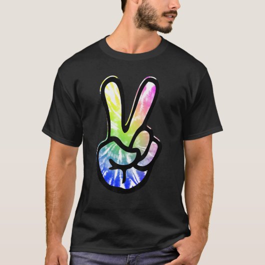 60s 70s Tie Dye Peace Hand Sign   Hippie T-shirt (Voorkant)