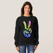 60s 70s Tie Dye Peace Hand Sign   Hippie Trui (Voorkant volledig)