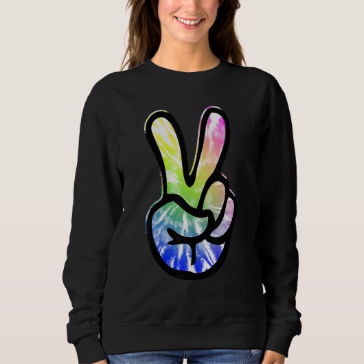 60s 70s Tie Dye Peace Hand Sign   Hippie Trui (Voorkant)