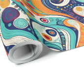 60s 70s Vibe Retro Wervelingen Abstract Pat#1 ID10 Cadeaupapier (Rol Hoek)